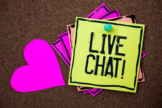 Text sign showing Live Chat Motivational Call. Conceptual photo Real time media conversation Online communicate Multi colour small sticky boarder notice board thumb pinned heart display