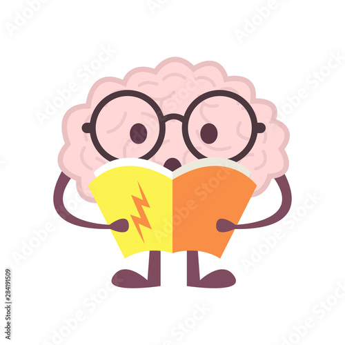 Cartoon brain character reading a book. Vector illustration. Stock ...