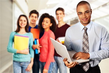 Sticker - Group of Students with books isolated on light background