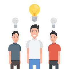Poster - Man have good idea. Other people do not have any idea. Solution of the problem. Vector illustration.