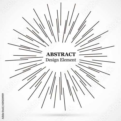 Bursting lines.Set of circular rays.Assymetric radial elements.Linear drawing...