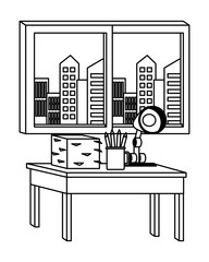 Canvas Print - Office and workplace elements cartoons in black and white