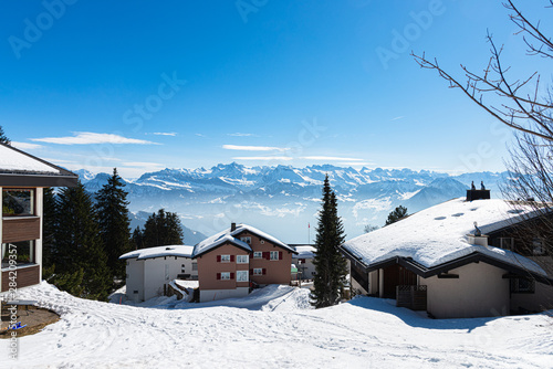 Majestic Unique Misty Blue Alpine Skyline Aerial Panorama Of Rigi