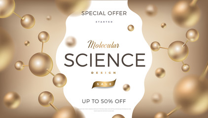 3d molecules vector design. Science abstract background with molecular structure. Atoms model illustration, scientific banner for medicine, biology, chemistry or physics template