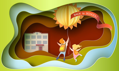 Wall Mural - Back to school 1 september card with kids