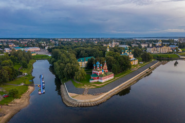 Wall Mural - Uglich, Russia. Historic city center, view from the Volga river, aerial drone