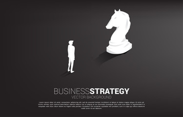 Wall Mural - businessman and knight chess piece 3D silhouette vector. icon for business planning and strategy thinking