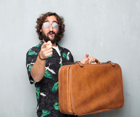 young tourist man with a leather case