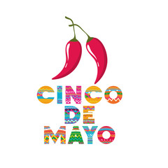 Wall Mural - cinco de mayo label with peppers icon