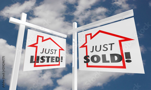 Fotografía Just Listed Sold Real Estate Home for Sale Sign 3d Illustration