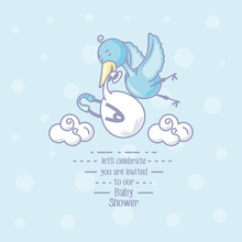 Baby Shower Card With Stork Flying