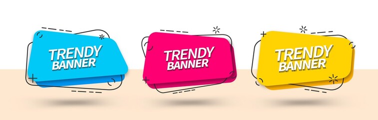 Poster - Bright banner templates for use in web and print. Vector trendy banners of square shape. Ready templates blue, red and yellow color.