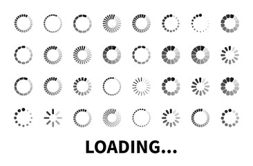 Poster - Loading icon big set isolated on white background. Vector loader icons for use in web design, app, interface and game. Load flat sign, symbol.
