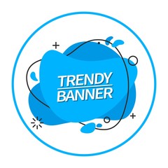 Poster - Trendy abstract banner blue color. Vector banner in the style of memphis. Template ready for use in web or print design. Liquid flat design element.