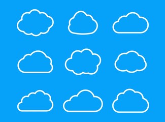 Canvas Print - Set outline cloud icon for website, app, ui and logo. Vector cloud icons isolated on sky blue background.