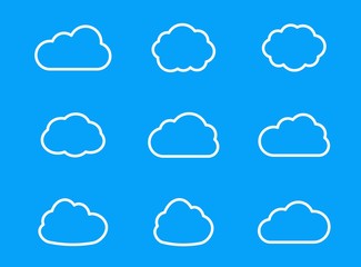 Poster - Cloud icons. Vector flat symbol for web design, app, ui and logo. Storage solution element, databases, networking, cloud and meteorology concept. Outline icon.