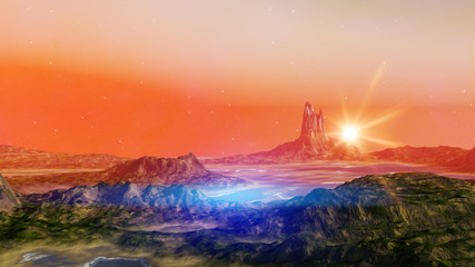 Wall Mural - fantasy landscape scenery at dawn