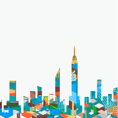 City landscape with colorful geometric graphic isolate on background, vector illustration