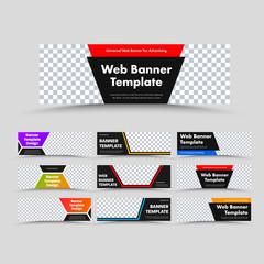 Poster - Horizontal black vector web banner templates with place for photo and text and different geometric shapes.