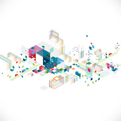 Fototapete - abstract creative geometrical architect and city concept with colorful graphic and triangle, line, c