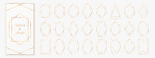 Gold Polygonal Frames Collection Isolated On Light Grey Background.