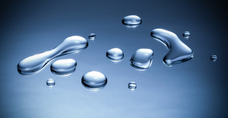 Pure Water drops on the table, Healthcare and beauty hydration concept