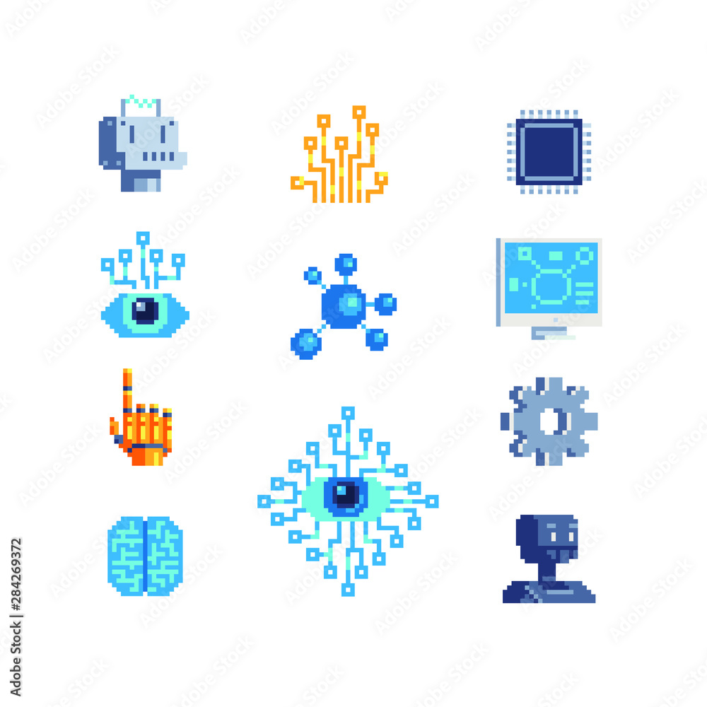 Neuron Pixel Design Стоковое векторное изображение «Artificial neuron network, pixel art ...