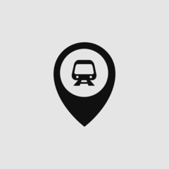 Wall Mural - Subway metro train in gps location marker pin icon vector concept. Tram station location icon concept. 