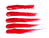 Fototapeta Konie - Smear and texture of red lipstick or acrylic paint isolated on white background.
