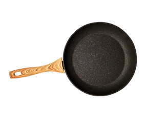 Wall Mural - new empty frying pan with a brown handle isolated on a white background