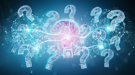 Fototapete - Blue digital question marks background 3D rendering