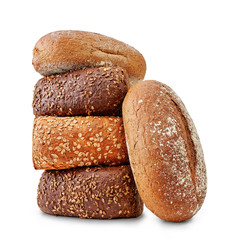 fresh baked pile of bread isolated on white.