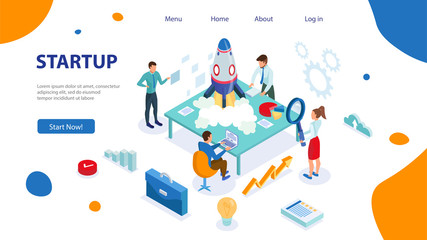 Poster - Modern isometric concept of Startup project for website and mobile website. Landing page template. Easy to edit and customize. Vector illustration