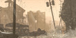 Apocalypse survivor concept, Ruins of a city. Apocalyptic landscape 3d render , 3d illustration concept