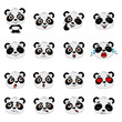 Big set of heads with expressions of emotions of funny panda bear in cartoon style isolated on white background
