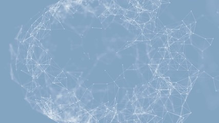Poster - Animated background of spinning particles with lines. Plexus fantasy abstract technology and motion background.