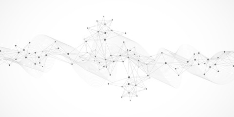 Aufkleber - Big data visualization. Geometric abstract background visual information complexity. Futuristic infographics design. Technology background with connected line and dots, wave flow. Vector illustration