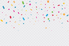 Colorful Confetti On Transparent Background. Celebration Party. Vector Illustration