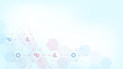 Poster - Technology background with flat icons and symbols. Concept and idea for internet of things, communication, network, innovation technology, system integration. Vector illustration.