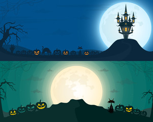 Halloween vector set of two backgrounds. Vector illustration.