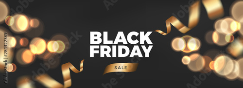 Cuadros en Lienzo Black Friday background design with golden ribbon decoration