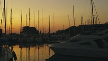 Daybreak View Of Yacht Marina. Calm And Silent Pier Area