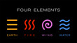 © FourLeafLover - Four elements simple line symbol. Vector logo template. Wind, fire, water, earth sign