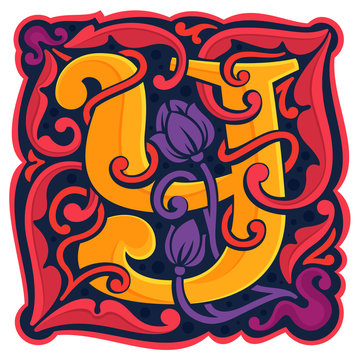 Y letter colorful antique gothic initial logo.