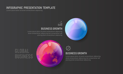 Poster - World map globe business infographic presentation vector illustration concept. Company statistics information graphic visualization template.