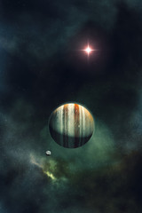 Wall Mural - night sky with gas giant planet and nebula