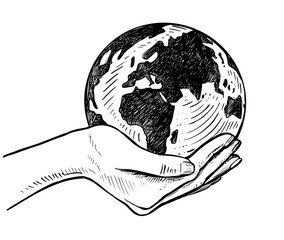 girls holding planet earth illustration