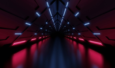 Wall Mural - 3d rendering tunnel spaceship blue and pink interior ,corridor