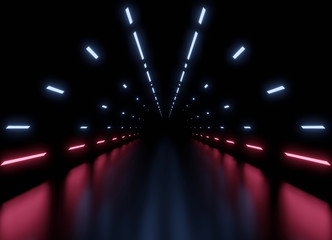 Wall Mural - 3d rendering tunnel spaceship dark blue and pink interior background