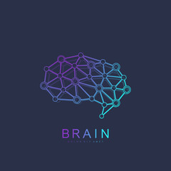 Poster - Brain Logo silhouette design vector template with connected lines and dots. Artificial Intelligence Logo. Brainstorm think idea Logotype symbol icon concept